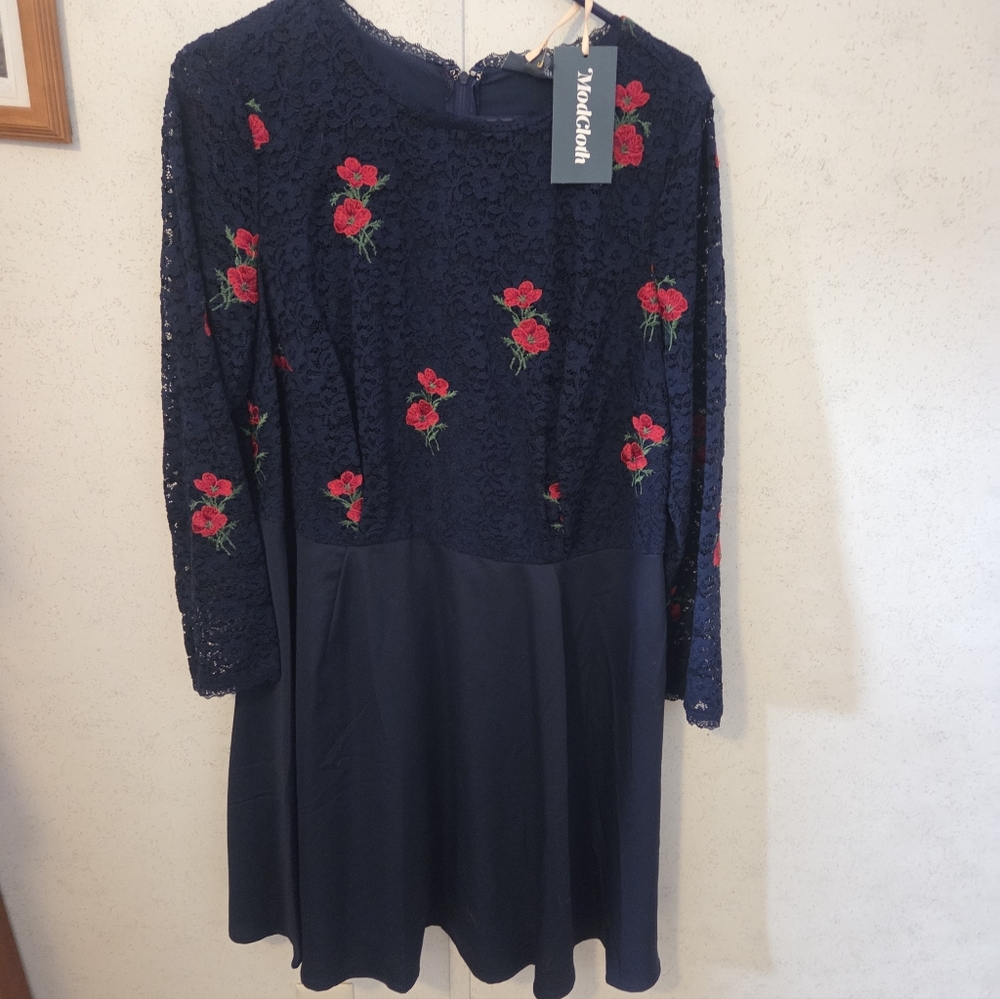 Modcloth navy lace rose dress 20 NWT